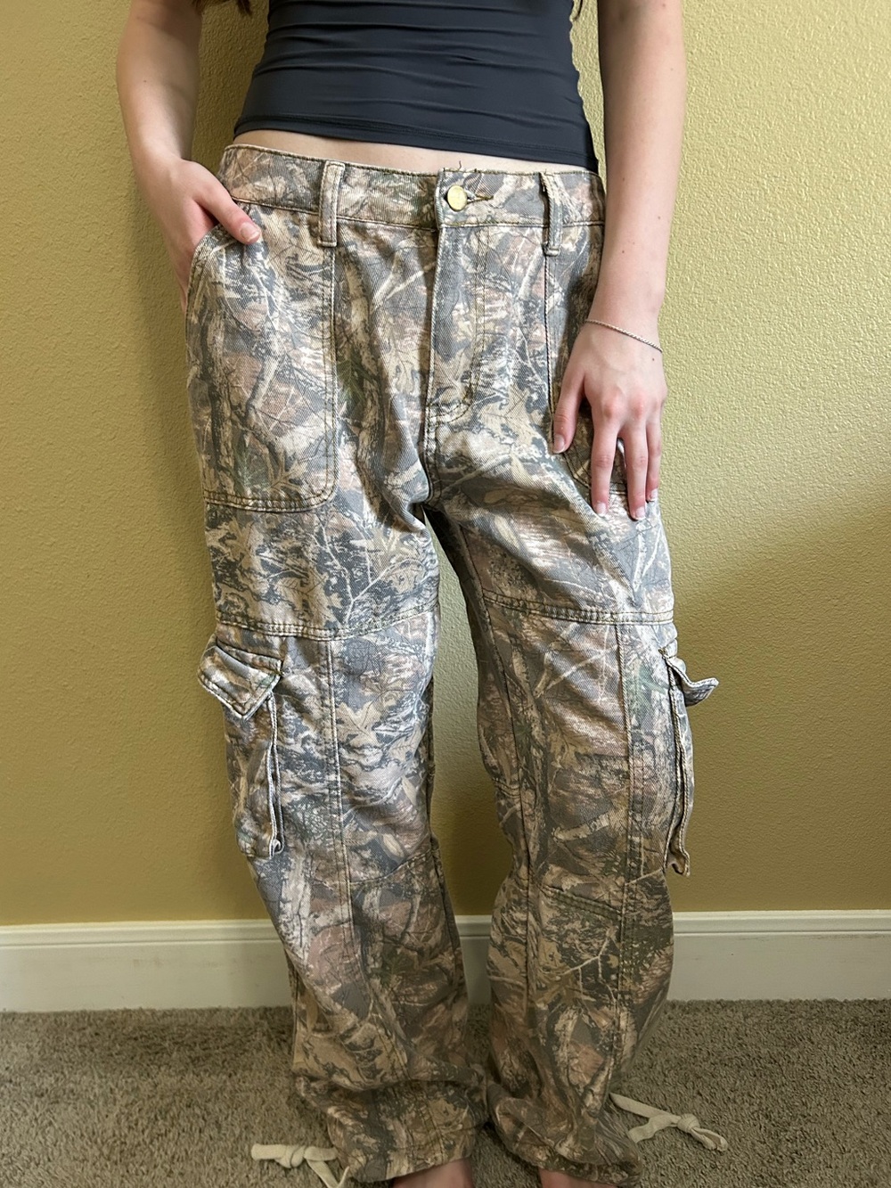 Camo Cargo Drawstring Pants - Neutral Camouflage - Picture 1 of 4